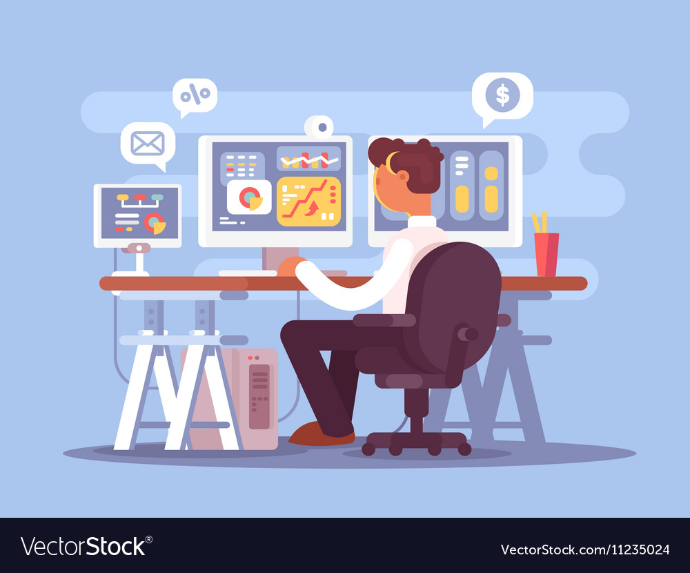 Stock trader sits in armchair Royalty Free Vector Image