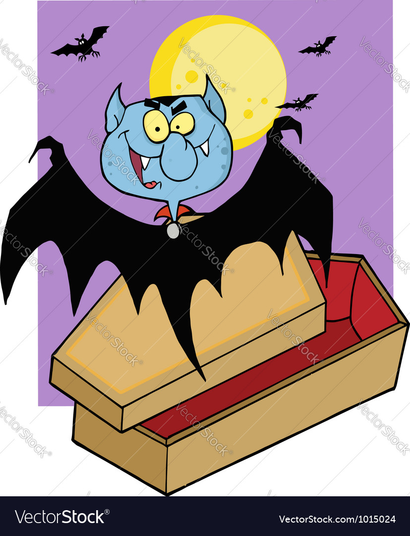 Vampire bat hovering above a coffin