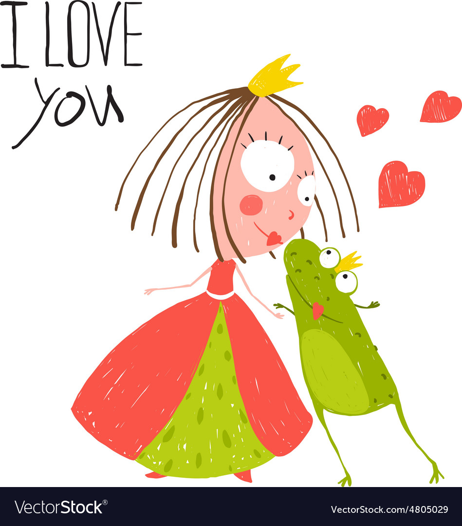 Baby Princess and Prince Frog Kissing Royalty Free Vector