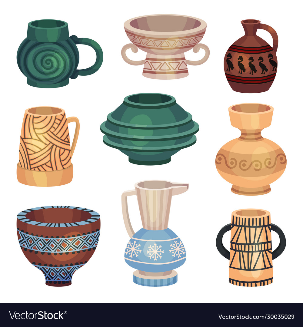 Ceramic vessels and containers for interior Vector Image