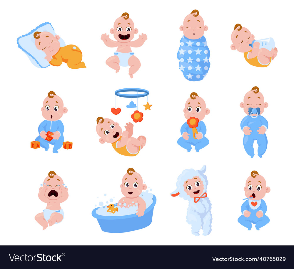 New born baby cartoon toddler boy and girl Vector Image