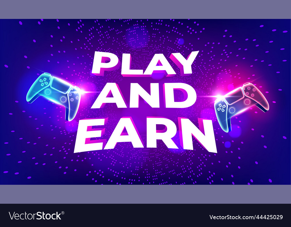 Play and earn gamefi technology p2e model turns vector image Play and earn gamefi technology p2e model turns
