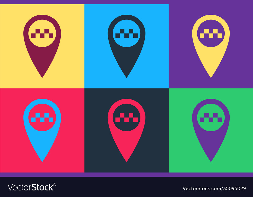Pop art map pointer with taxi icon isolated vector image Pop art map pointer with taxi icon isolated