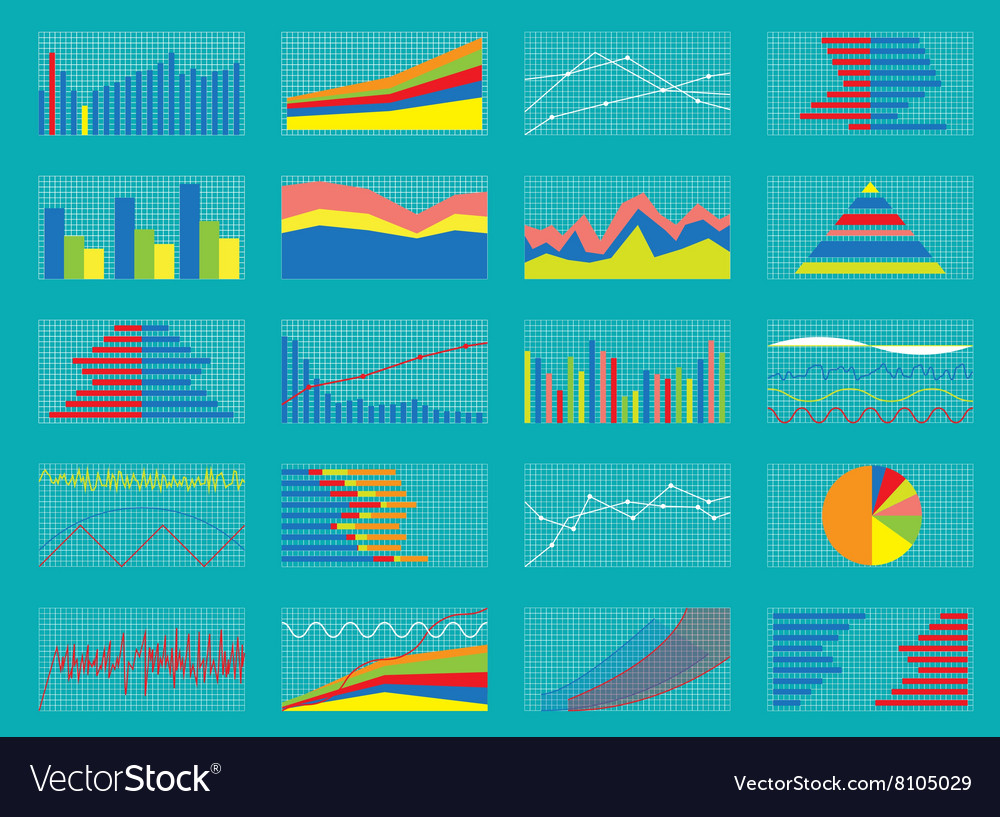 Set of graphs and charts data statistic