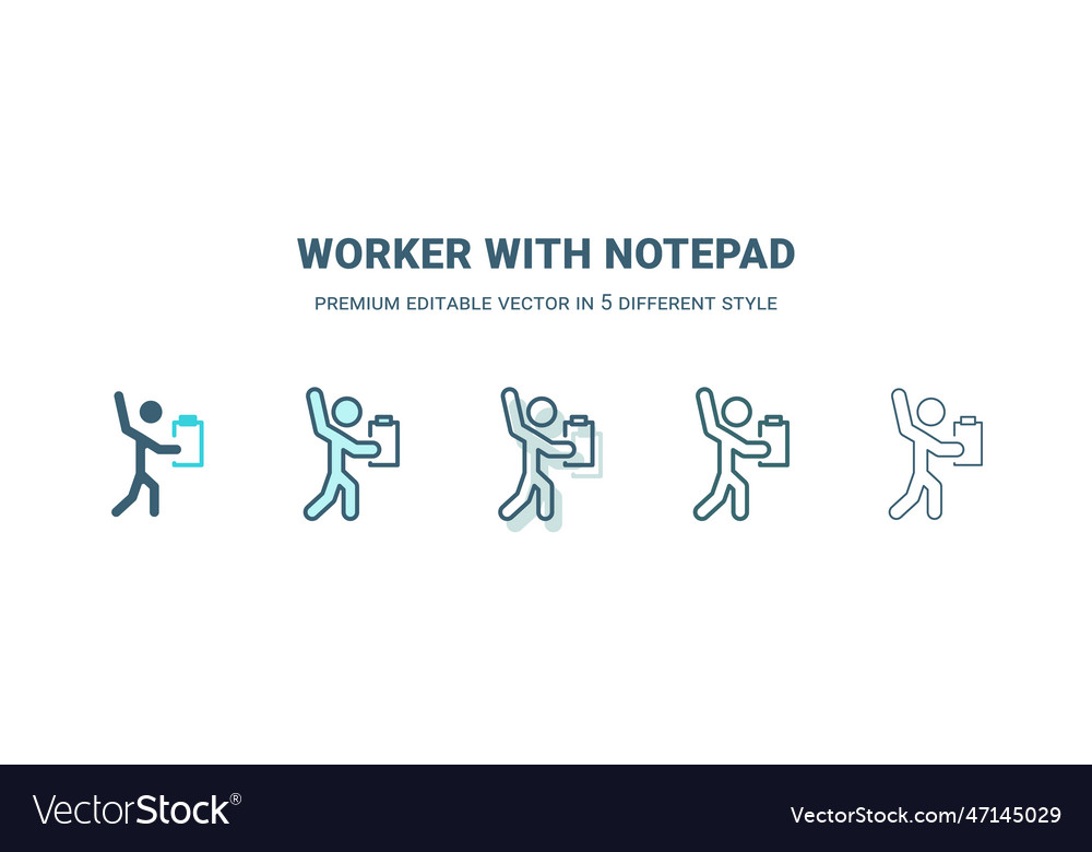 Worker with notepad icon in 5 different style vector image Worker with notepad icon in 5 different style
