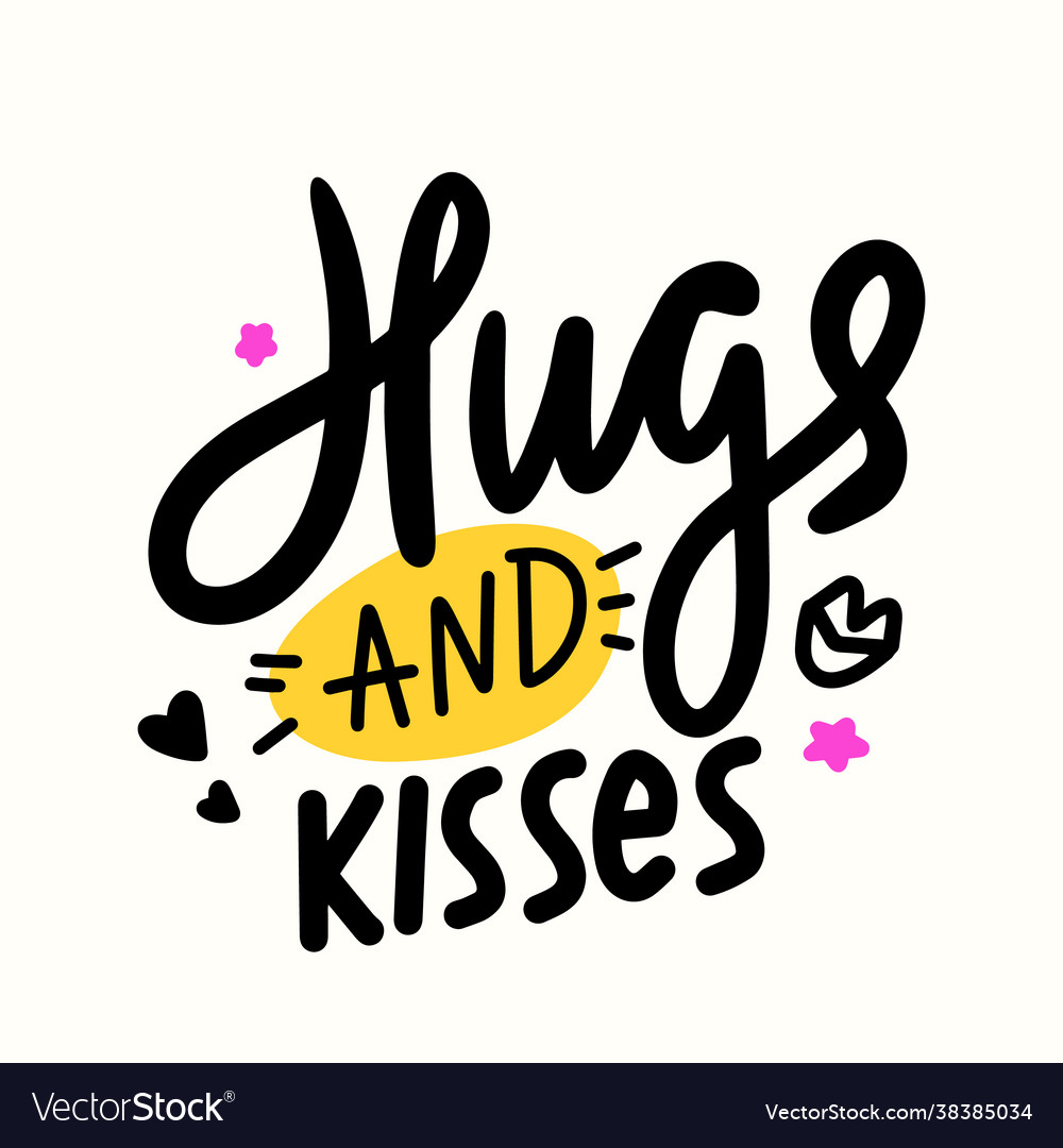 Hugs and kisses banner with hand drawn lips stars Vector Image