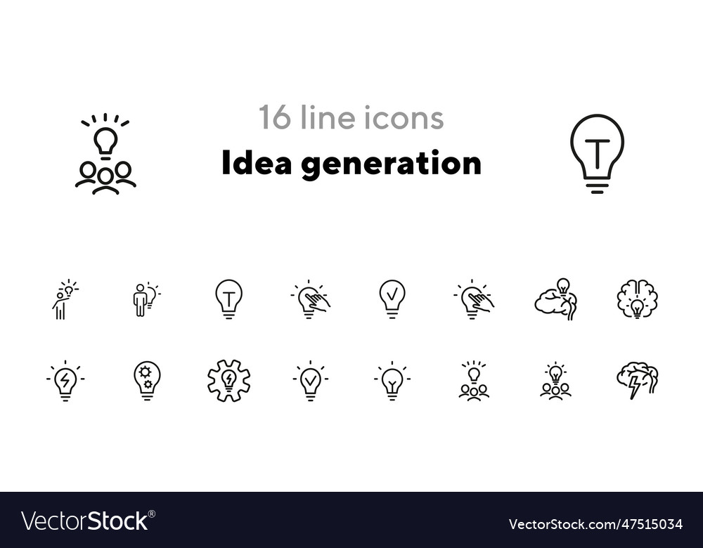 Idea generation line icon set vector image Idea generation line icon set