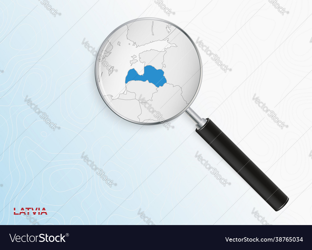 Magnifier with map latvia on abstract