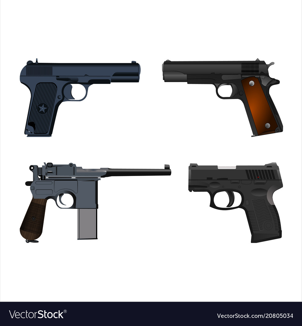 Set of realistic pistols isolated on white Vector Image