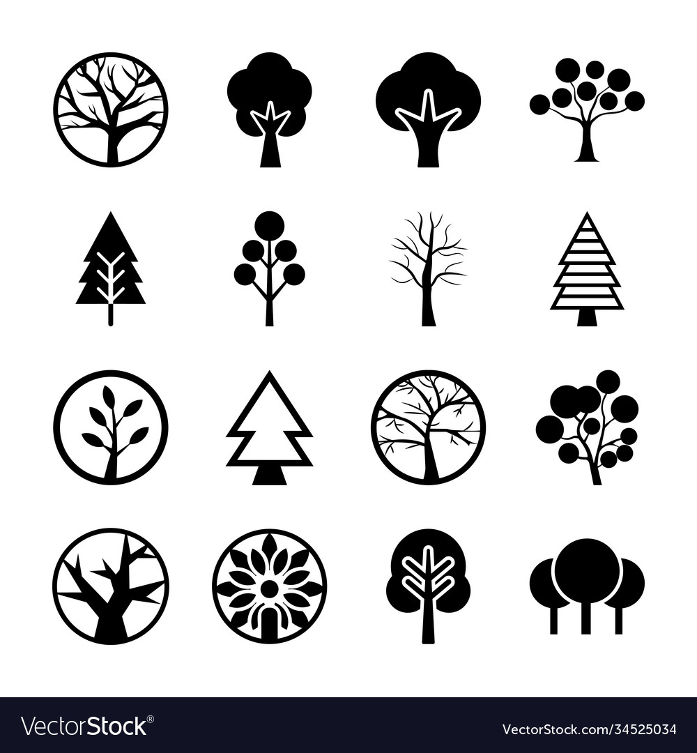 Tree symbols icon collection Royalty Free Vector Image