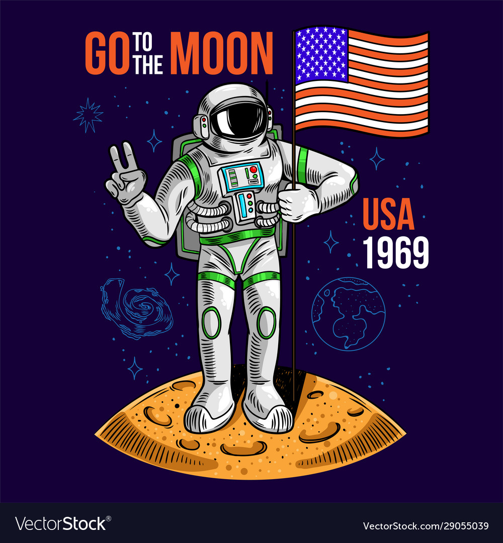 Astronaut hold american flag Royalty Free Vector Image