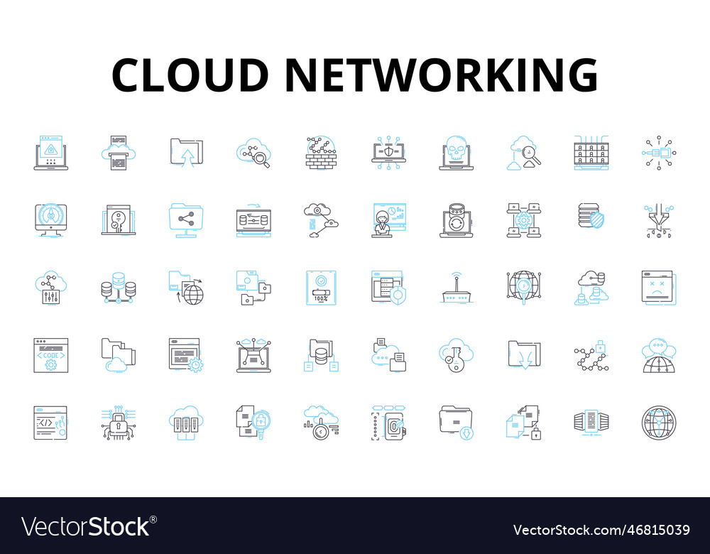 Cloud networking linear icons set virtualization