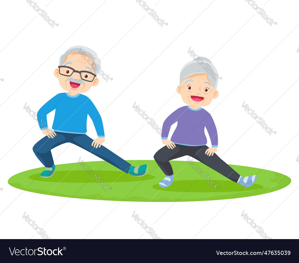 Elderly couple practicing yoga active vector image Elderly couple practicing yoga active