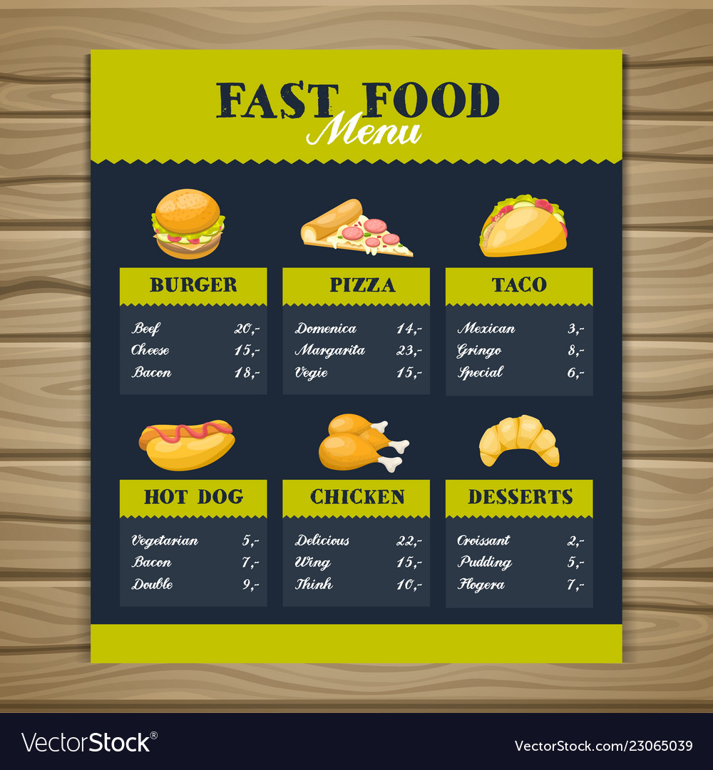 fast food menu template