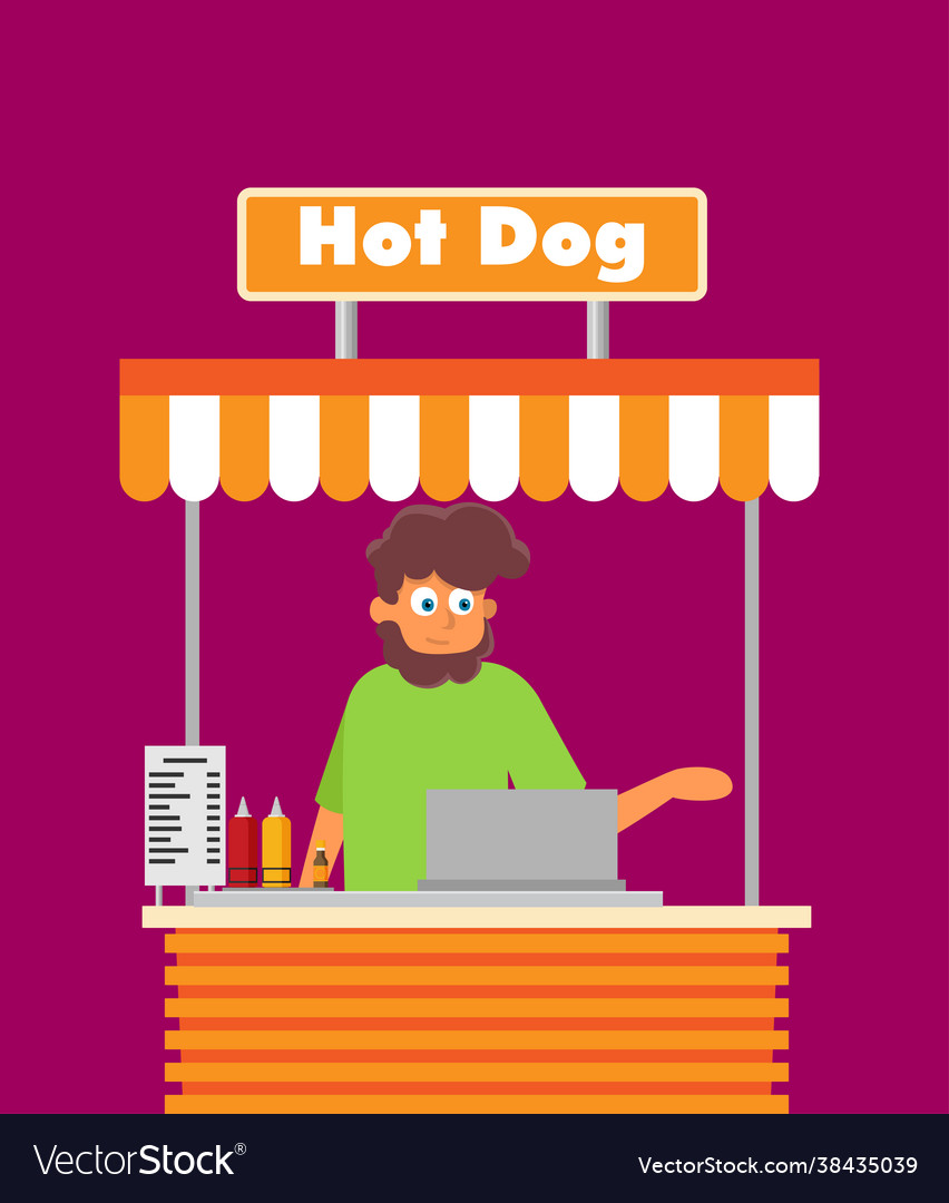 Hot dog shop in flat style