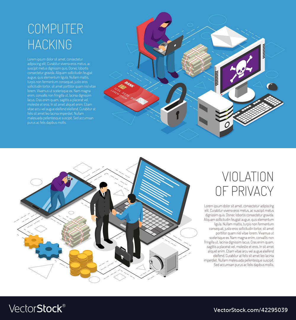 Isometric hacker banners set Royalty Free Vector Image