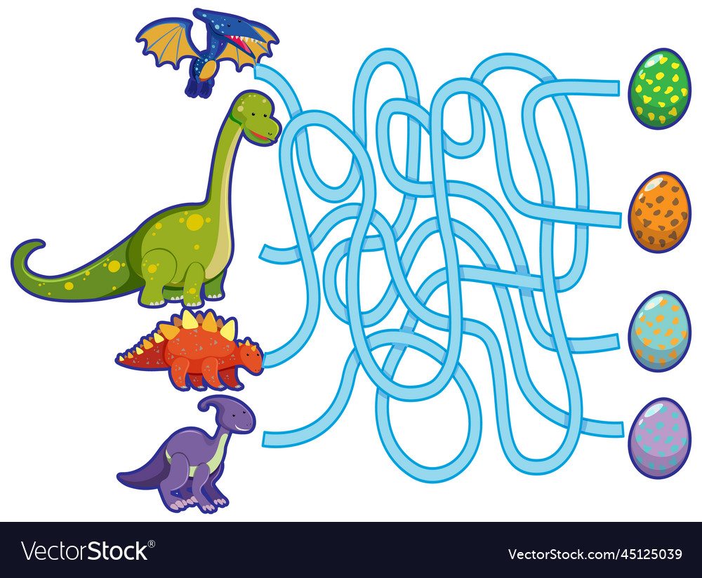 Maze game template in dinosaur theme for kids Vector Image