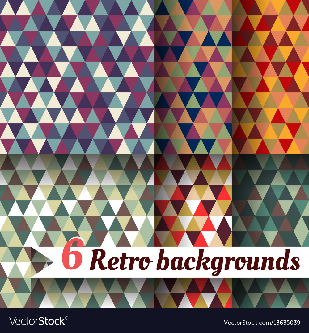 Retro backgrounds of triangles a set 6 items vector image Retro backgrounds of triangles a set 6 items