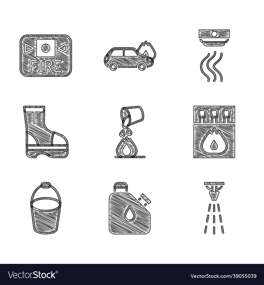 Set bucket extinguishing fire canister fuel fire Vector Image