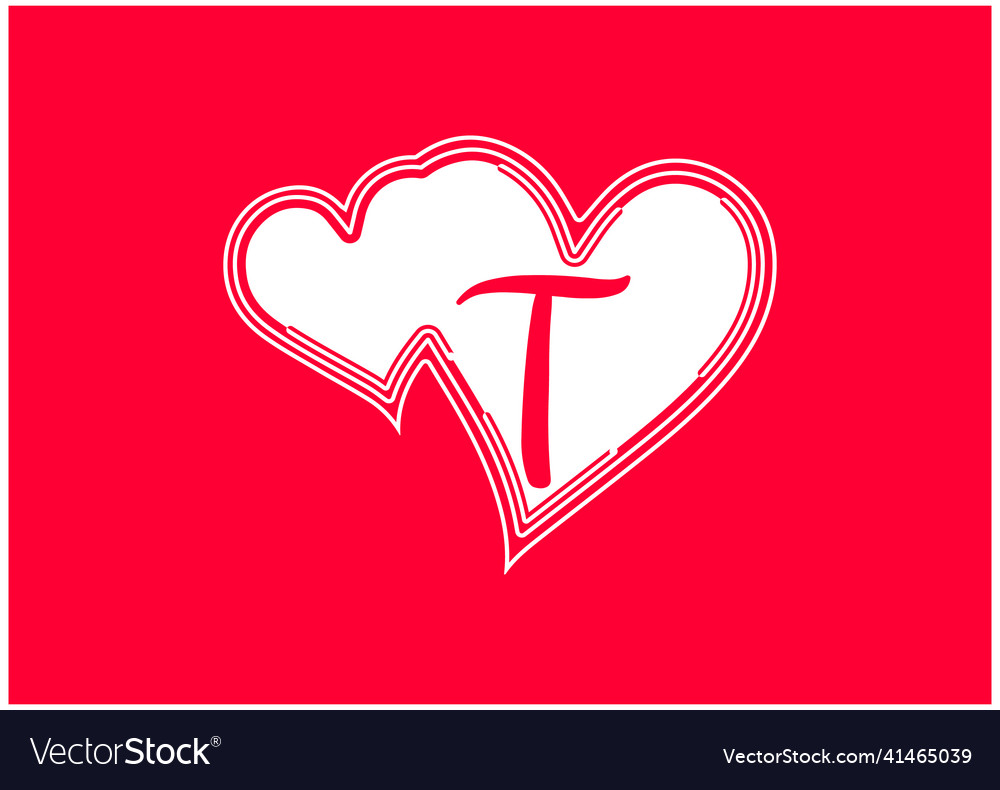 T letter logo with love icon valentines day