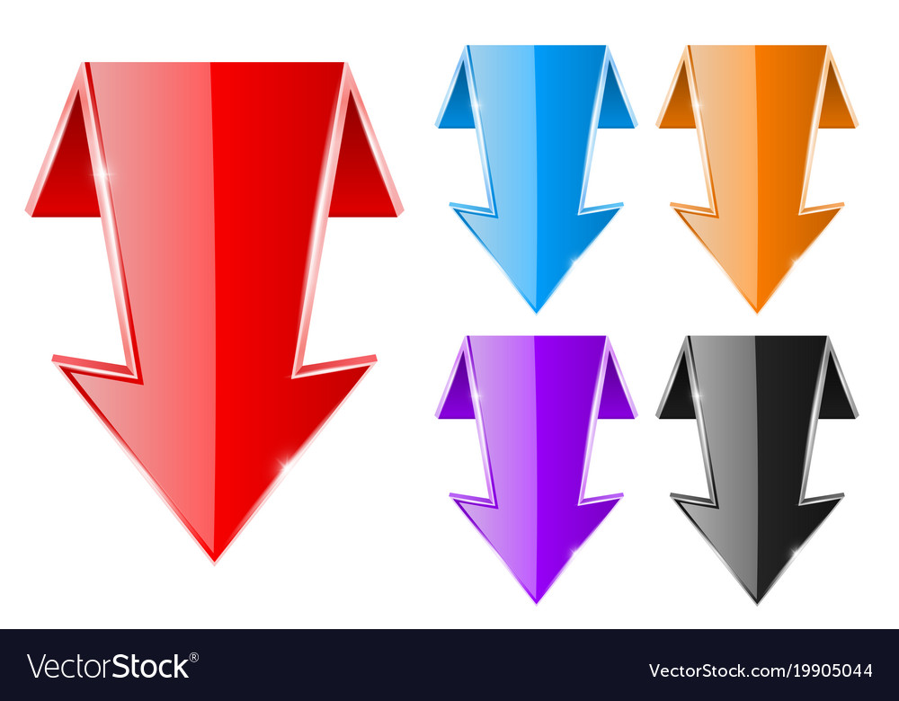 Colored down arrows web shiny 3d icons