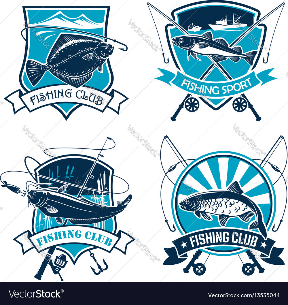 Fishing sport club icons set Royalty Free Vector Image