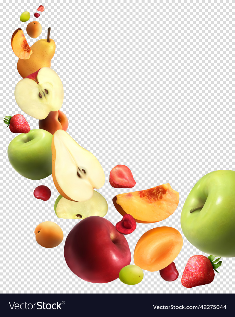 Fruits falling realistic transparent set Vector Image