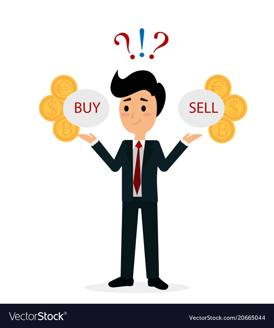 Funny Trader Character Analyzing Shares
