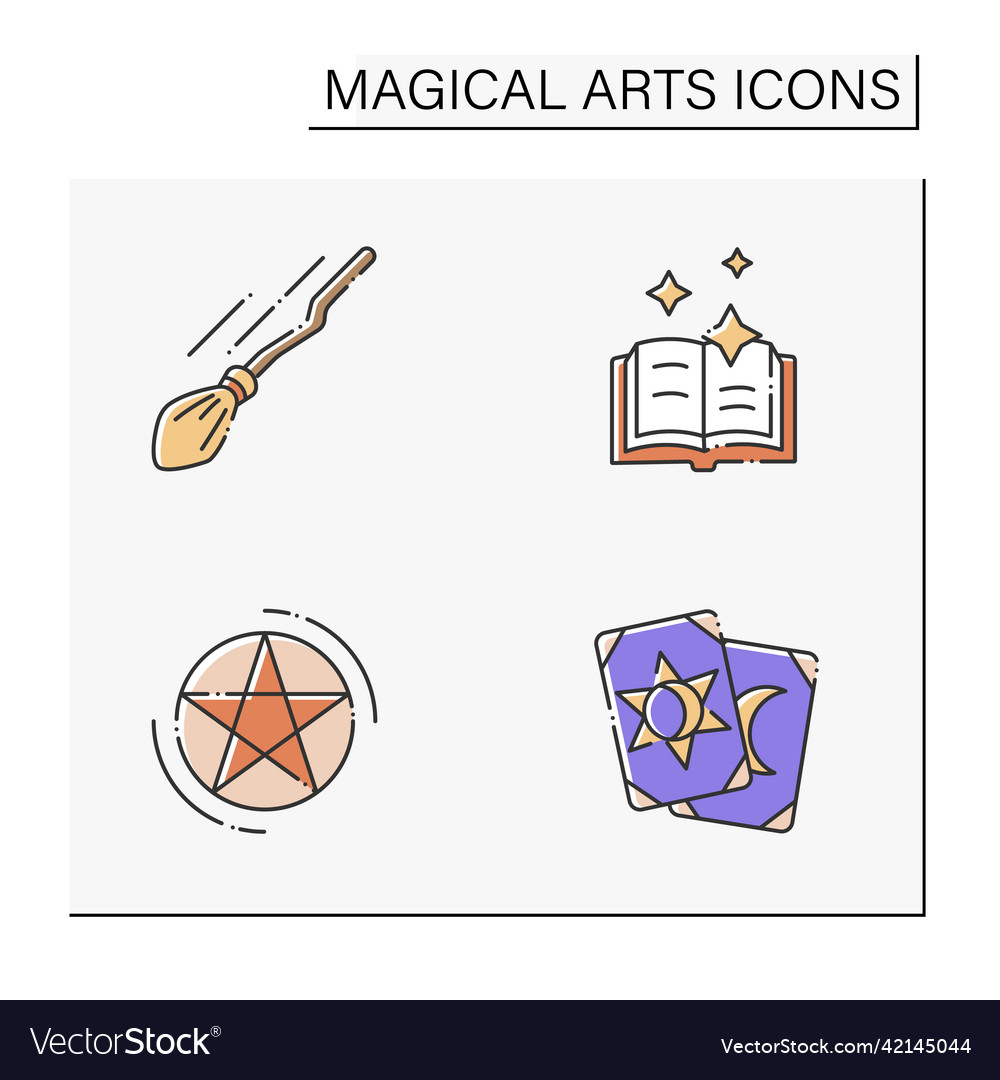 Magical arts color icons set