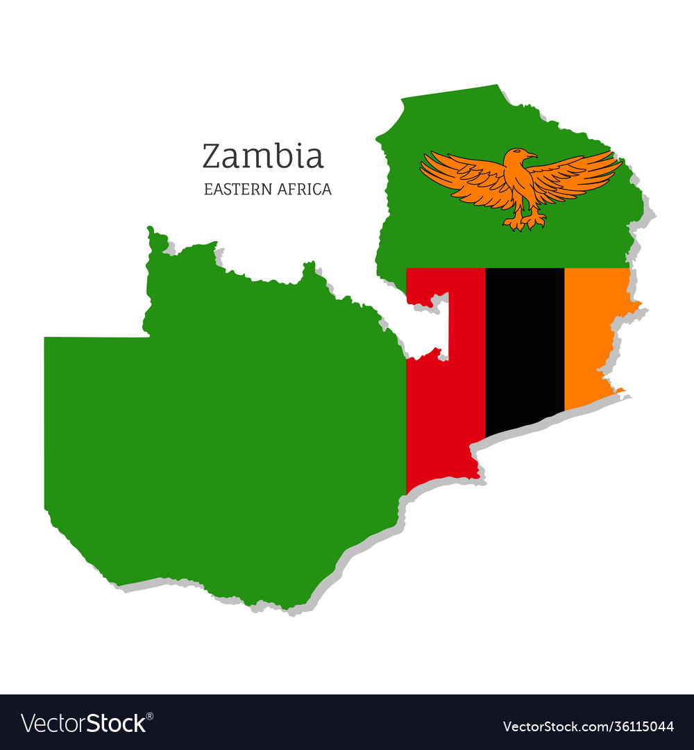 Map zambia with national flag