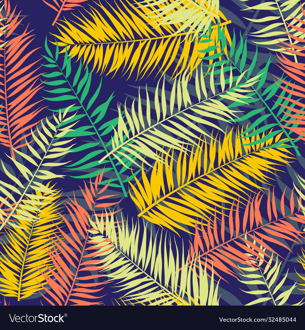 Seamless color palm leaves pattern flat style