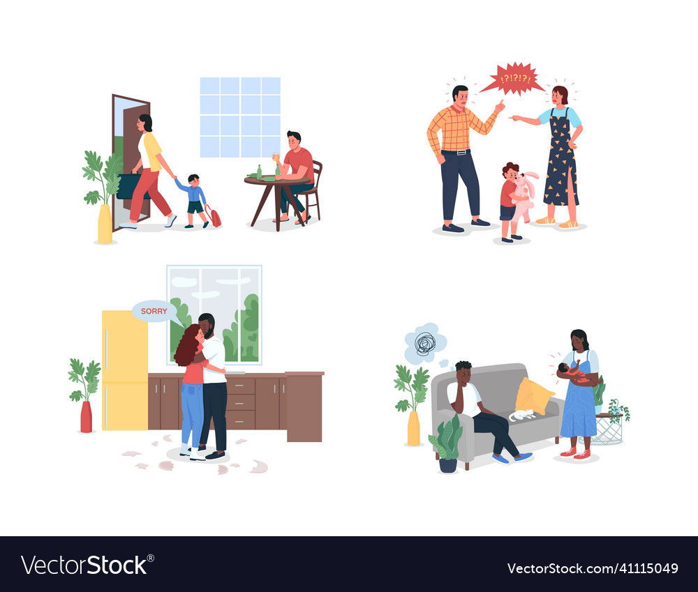 Arguing family flat color detailed character set Vector Image