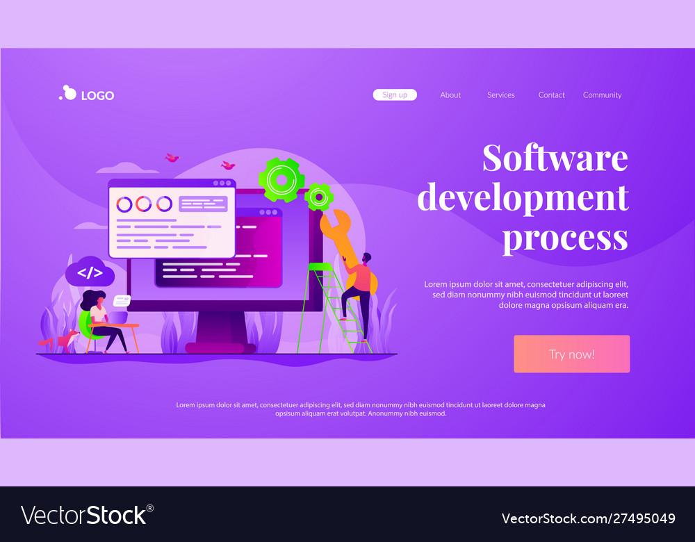 Back end development landing page template vector image Back end development landing page template