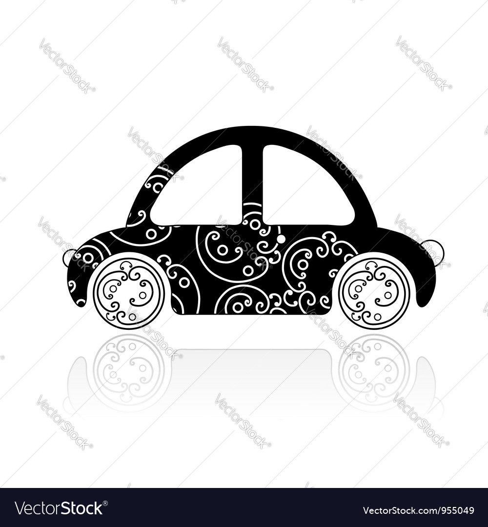 Black car with floral ornament for your design Vector Image