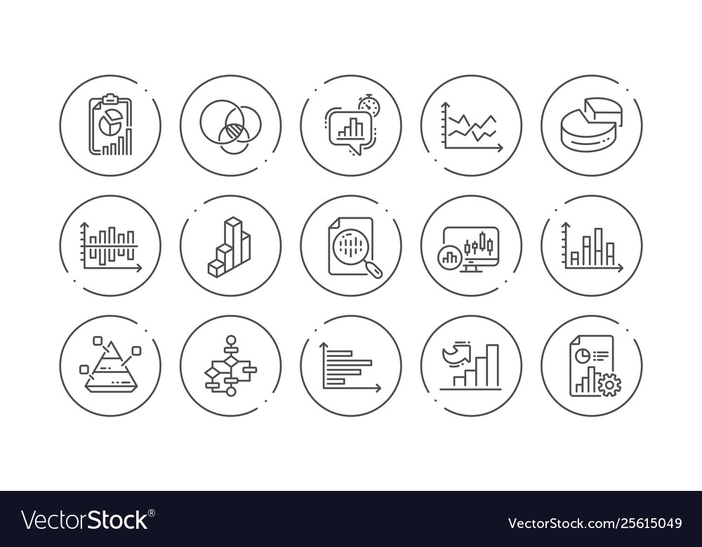 Charts and graphs line icons infochart block vector image Charts and graphs line icons infochart block