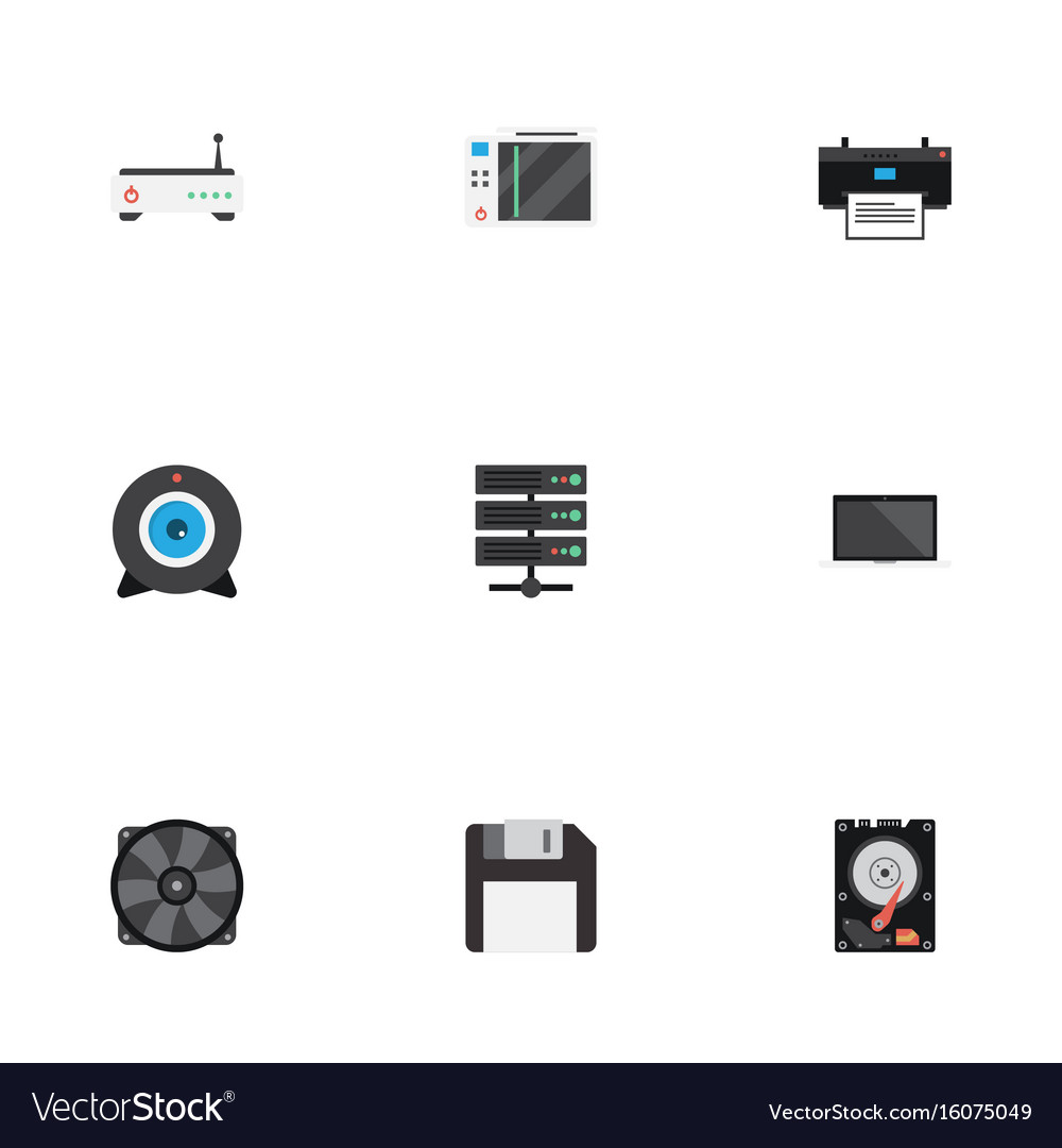 Flat icons router diskette hard disk and other