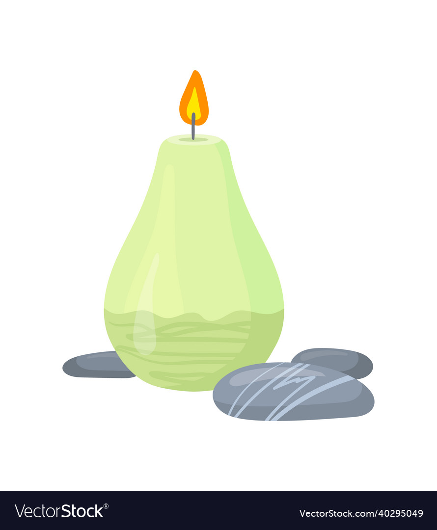 Green candle with sea pebbles glowing burning vector image Green candle with sea pebbles glowing burning