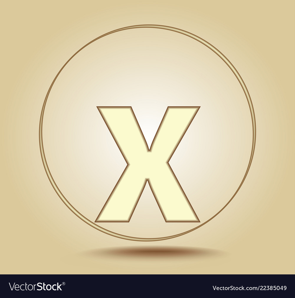 Letter x lowercase round golden icon on light