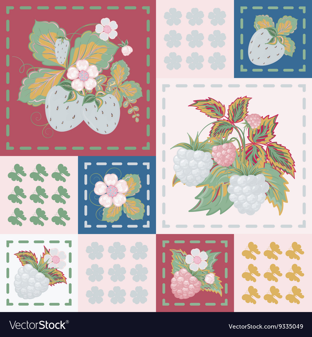 Patchwork background with strawberries
