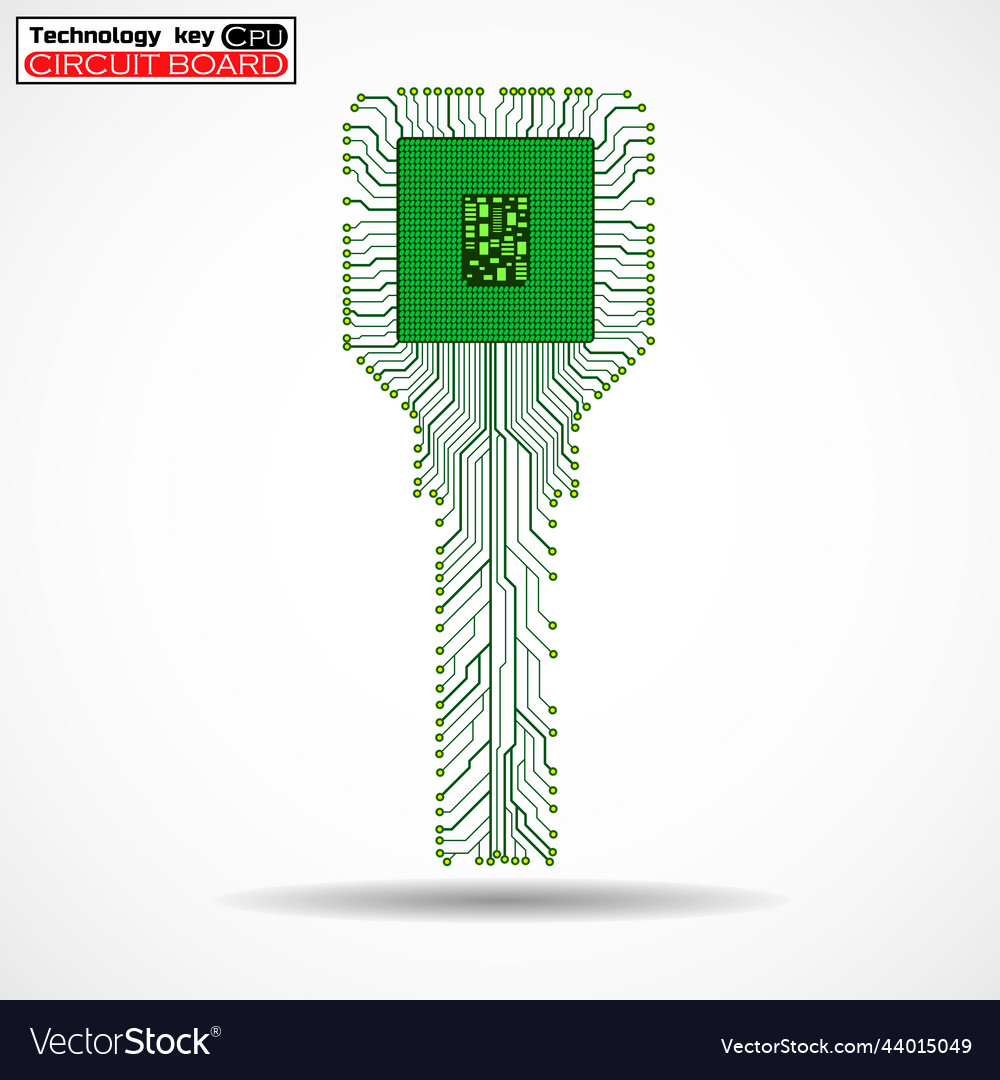 Technology key with circuit board and cpu on white