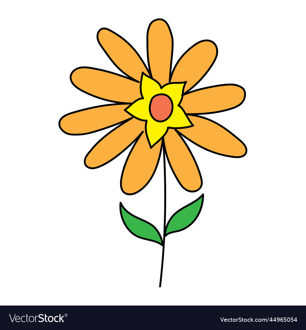 Beautiful cute flower color with leaves isolated Vector Image