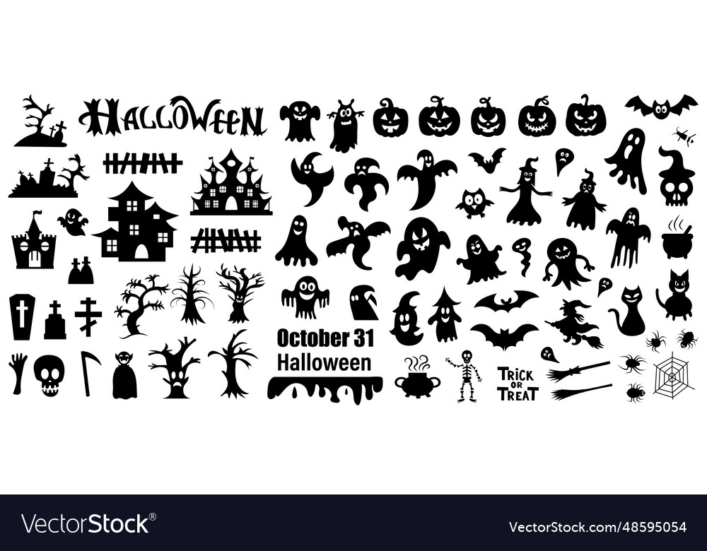 Big set of silhouettes halloween Royalty Free Vector Image