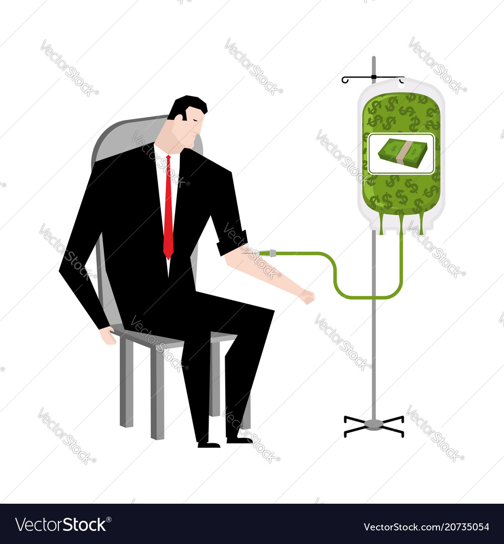 Businessman transfusion of money donation cash vector image Businessman transfusion of money donation cash