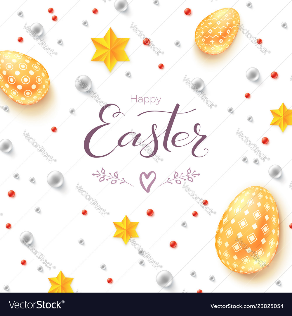 Easter decorative banner easter eggs gold stars Vector Image