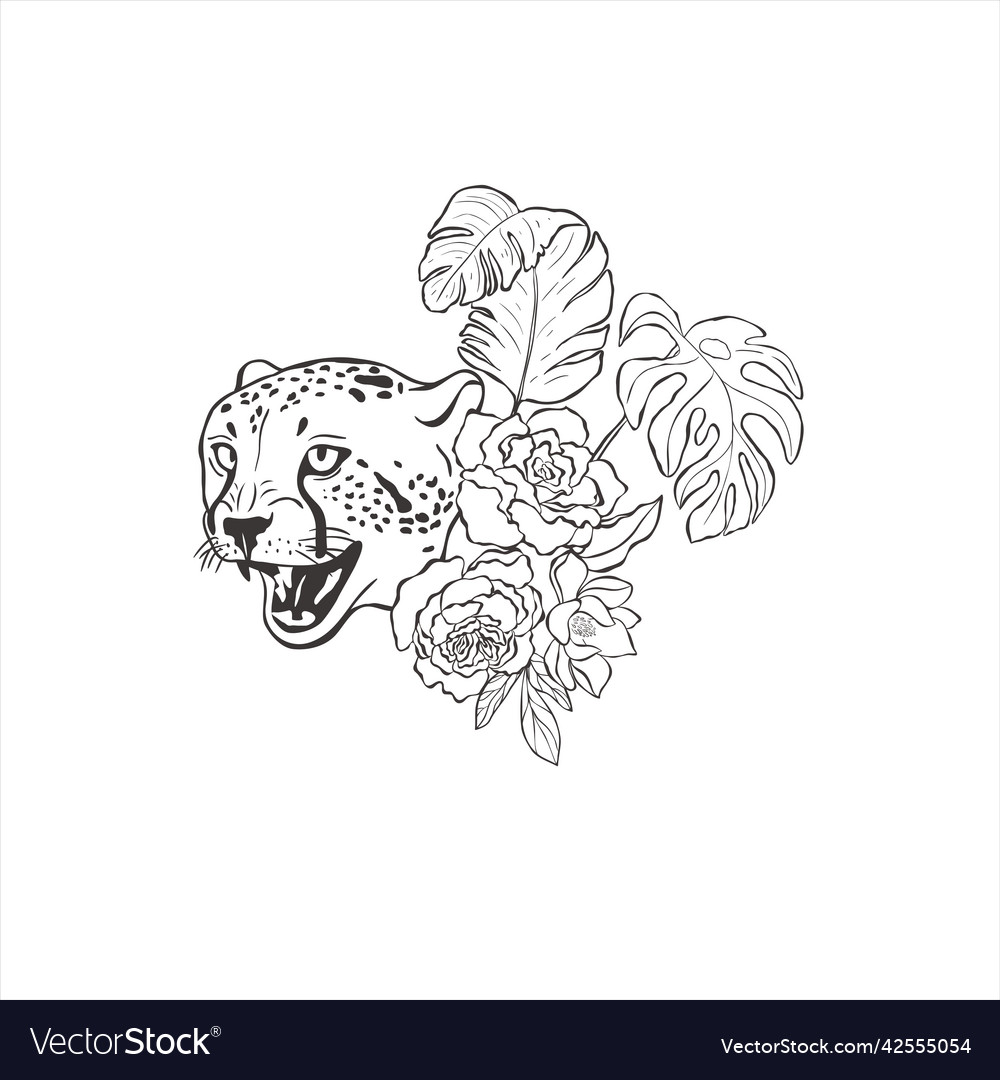 Elegante Cheetah mit Rosenblüten