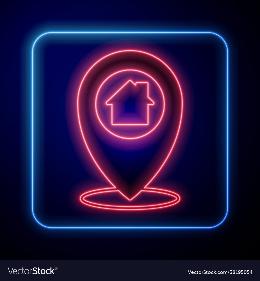 Glowing neon map pointer with house icon isolated vector image Glowing neon map pointer with house icon isolated