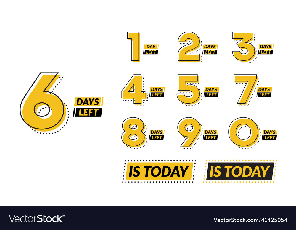 Modern days left numbers lines and dots design vector image Modern days left numbers lines and dots design