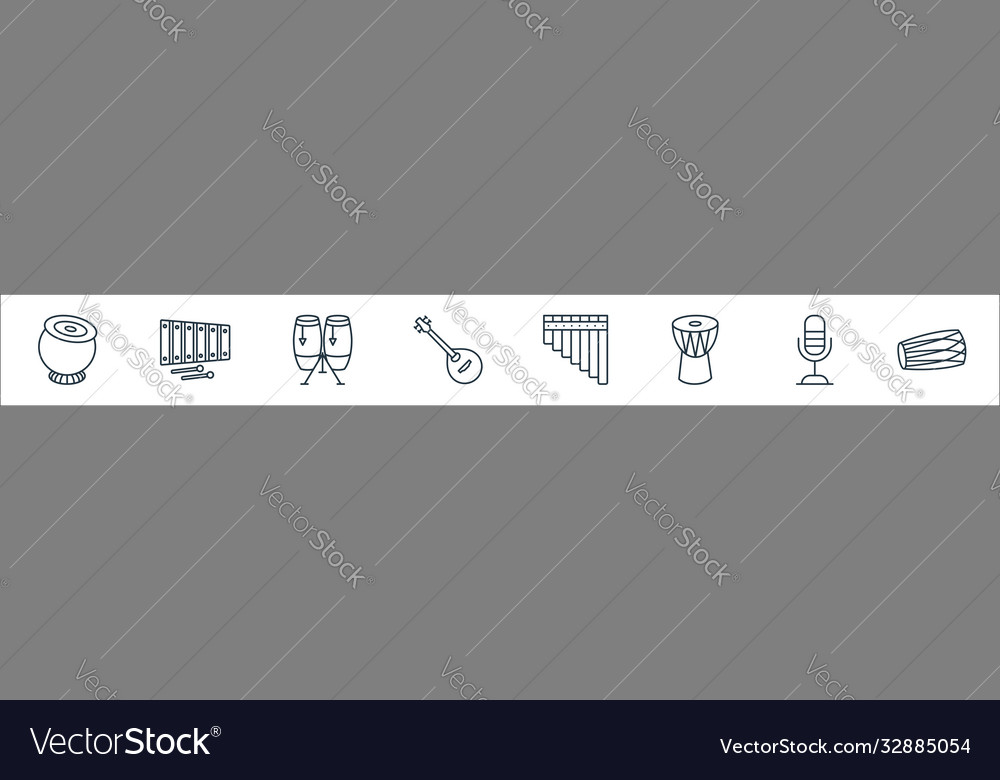 Music instruments line icons linear set quality vector image Music instruments line icons linear set quality