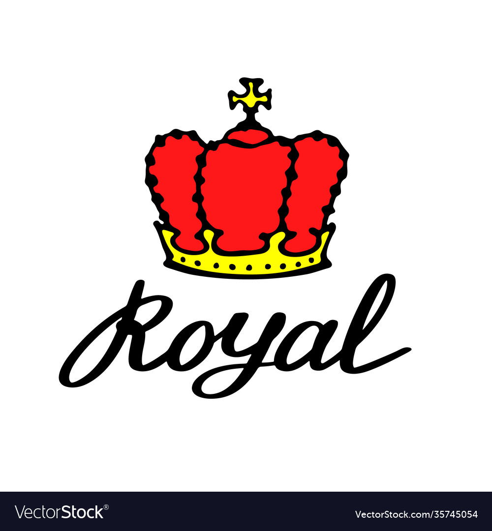 Royal lettering with crown in simple doodle style Vector Image