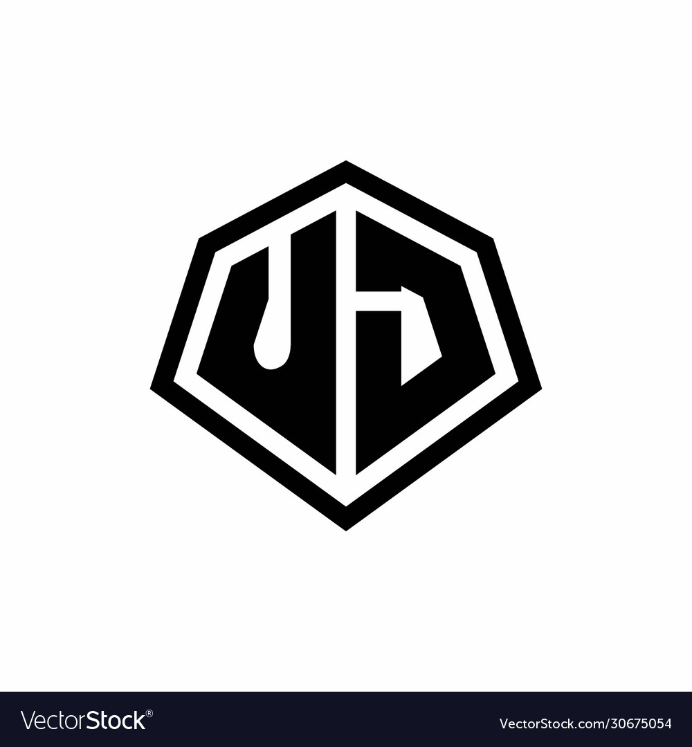 Uj monogram logo with hexagon shape and line